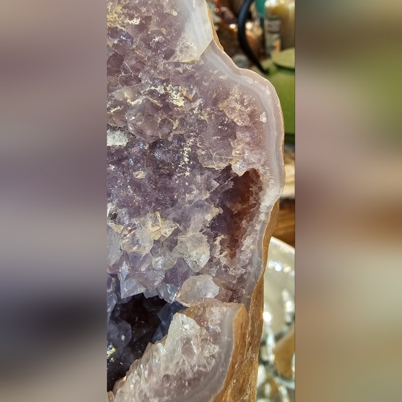 Amethyst Geode With Flower Formation Within Cave And Blue Agate Banding - Picture 8 of 12